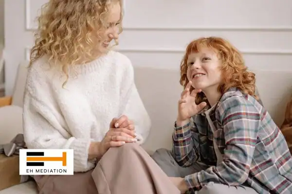 Happy mother and child after sorting child arrangements mediation Newquay
